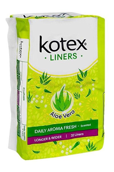 Kotex Aloe Vera Daily Aroma Fresh Scented, Longer & Wider Panty Liner, 32-Pack