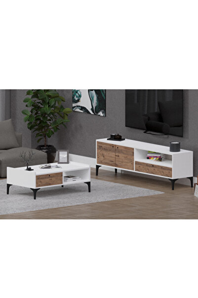 Alfimo Mobilya NOVA&ODION ORTA SEHPA VE TV ÜNİTESİ CEVİZ&BEYAZ AFM 162