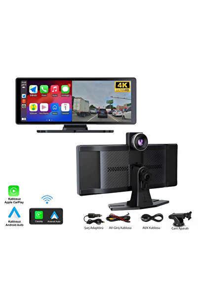 leeways 4K 10.2 inç Carplay Android Auto Uyumlu Çift Kameralı Araç Multimedya...