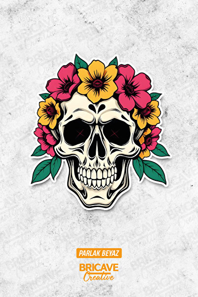 Bricave Çiçek Taçlı Kafatası Sticker Araba Motosiklet Kask Laptop Cam Etiket ...