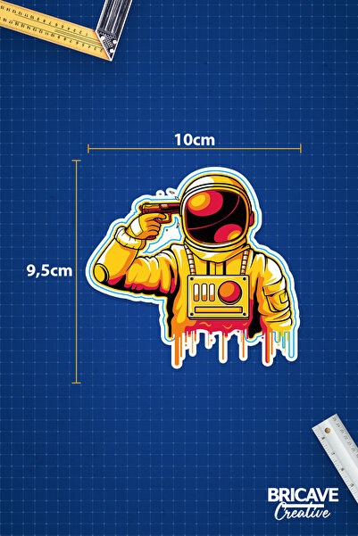 Bricave Silahlı Astronot Sticker Araba Motosiklet Kask Laptop Cam Etiket Sticker 10x9,5cm B1