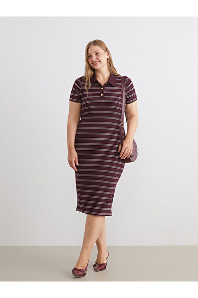 LC Waikiki Yeni Sezon Polo Yaka Çizgili Elbise