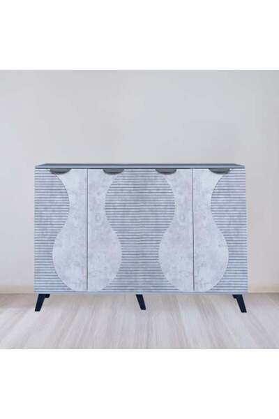 BAITY Large Shoe Cabinet, 2 Sections, 5 Levels, Malaysian Wood - Gray