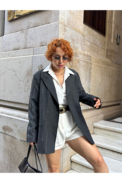 Bak'ap Premium Cotton Shiny Stone Printed Blazer Jacket