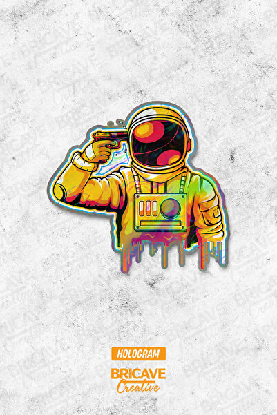 Bricave Silahlı Astronot Sticker Araba Motosiklet Kask Laptop Cam Etiket Stic...