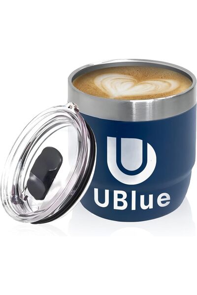 Generic UBlue 6oz Insulated Coffee Mug – Stackable, Scratch-Resistant, Spill-Proof Magnetic Slider Lid, Wa