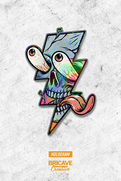 Bricave Yıldırım Kafatası Sticker Araba Motosiklet Kask Laptop Cam Etiket Sti...