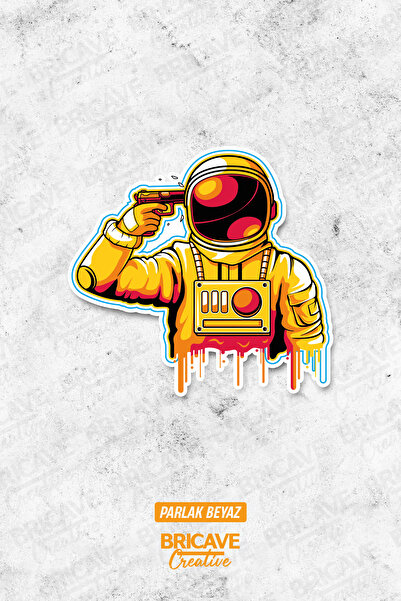 Bricave Silahlı Astronot Sticker Araba Motosiklet Kask Laptop Cam Etiket Stic...