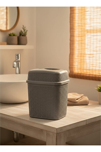 ELDİPA Knitted Pattern Swinging Lid Trash Can |   10 Liters |   Kitchen, Office & Bathroom
