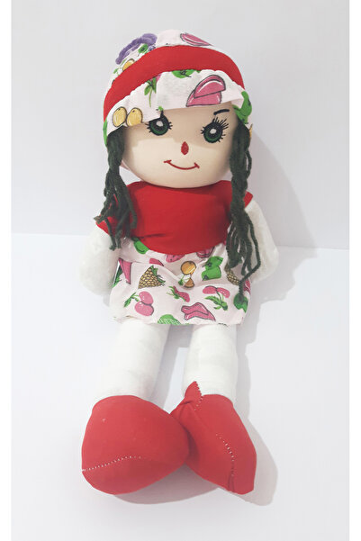 renkli çiçekler دمية قماشية مقاس 50 سم مع فستان أحمر وشعر، لعبة دمية قماشية