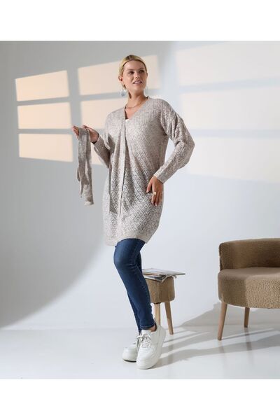 REDMİNA fashion Perforated Belted Knitwear Cardigan