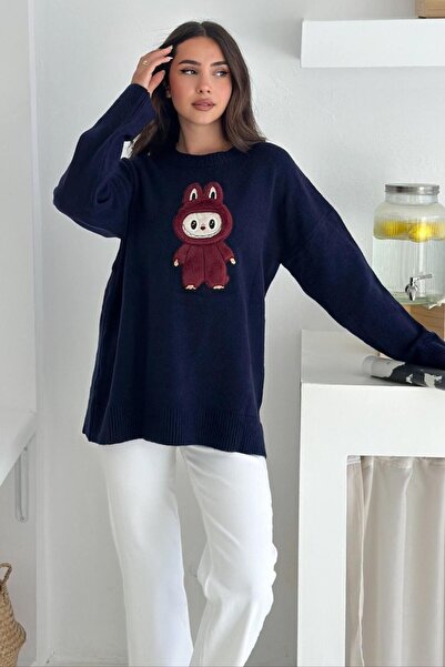 ZISHAN Pulover de iarnă cu broderie Labubu - Design oversize pentru sezonul n...