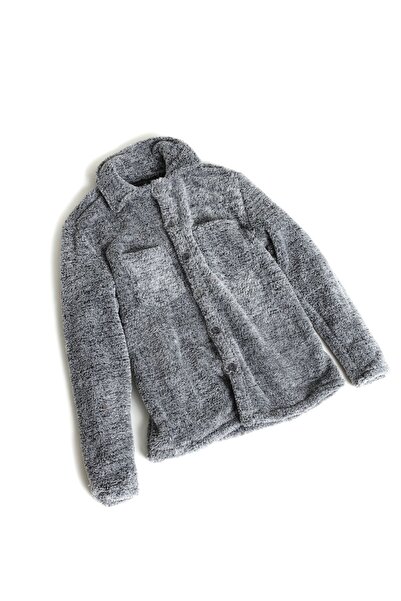 Fifty Color Women's Slimfit Plush, Fleece, Buttoned, Teddy Shirt Collar, Pocketed, Warm Soft Winter Coat