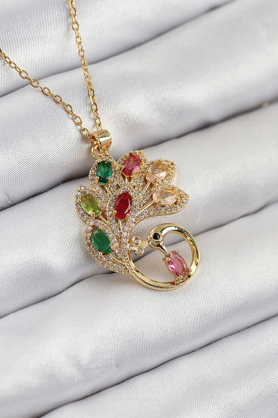 STİLLOVE قلادة نسائية من الفولاذ 316L مرصعة بحجر الزركون على شكل طاووس باللون...