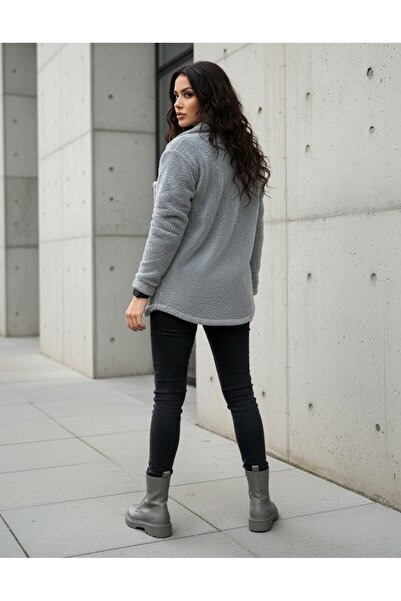 Fifty Color Women's Slimfit Plush, Fleece, Buttoned, Teddy Shirt Collar, Pocketed, Warm Soft Winter Coat