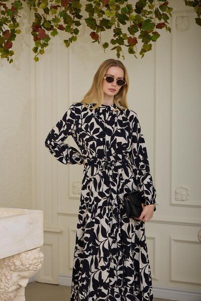 Moodbasic Merve Leaf Patterned Cupra Linen Dress