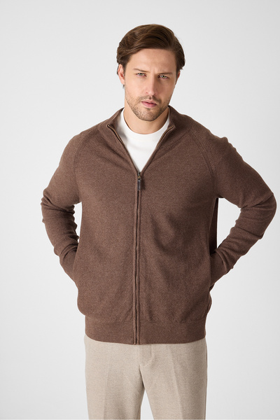 Frappoli Polev Men's Coffee Italian Raglan Nopenli Full Zipper Sports Cardigan-Jacket