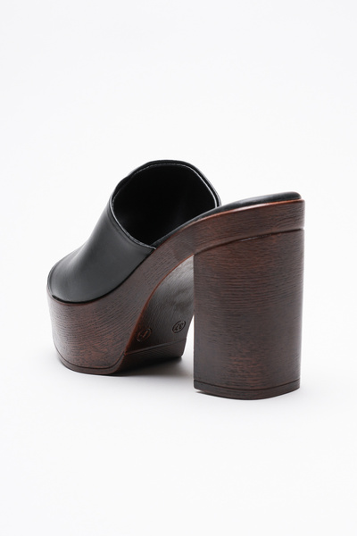 Ayakkabı Ateşi Women's Cork Sole Single Heeled Slippers Caseli Black Skin