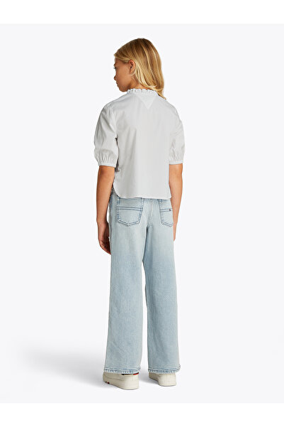 Tommy Hilfiger Girls White Poplin Regular Fit Ruffle Collar Shirt