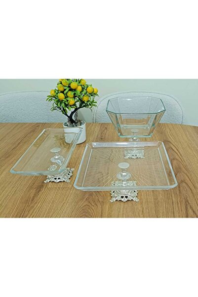 Elta Collection Gold 3 Parça Pasta Sunumluk Set | Kurabiyelik & Servis Tabağı