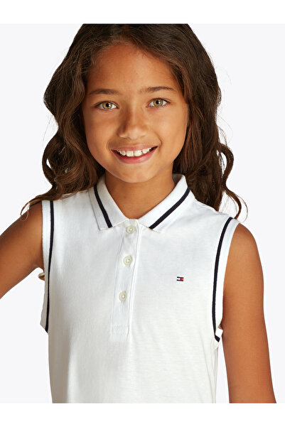Tommy Hilfiger Tommy Hilfiger Girls White Broderie Anglaise Sleeveless Polo Dress