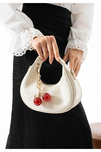 grand coco Kadın Sarı charm Krem el ve omuz çantası