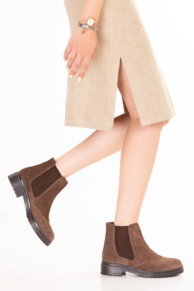 Gondol Kadın Hakiki Deri Yanları Lastikli Şık Bot Waleska Vizon Süet