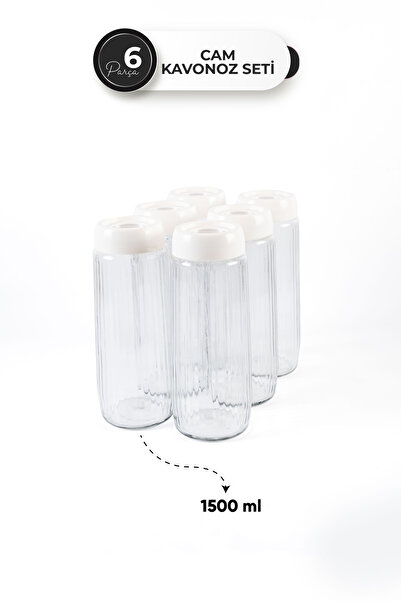 Homekolik Set of 6 Glass Jars with White Lids 1500 ml – Storage Container for Legumes/Pasta/Flour-Sugar