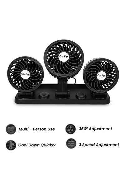 Generic Car Fan 7677 – Triple Head 4-Inch 360° Rotatable Cooling Fan with 3 Speeds for Vehicles