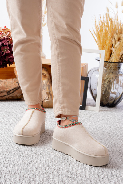 MİSSWEMODASHOES Kalın Tabablı İçi Kürklü Kadın Kapalı Terlik