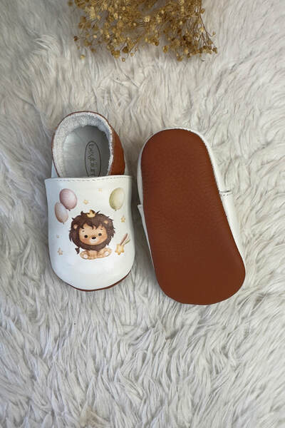 Beybium Lion Printed Genuine Leather Baby Shoes Tan