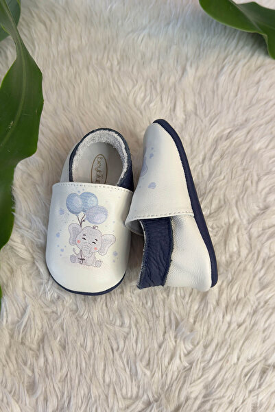 Beybium Elephant Printed Genuine Leather Baby Shoes Navy Blue