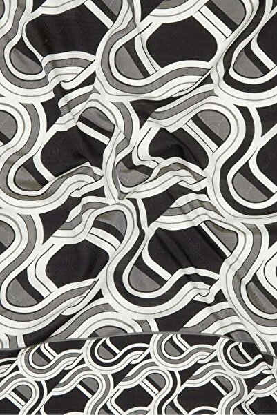 Vakko Geometric Patterned Cotton Silk Shawl 41706-Black