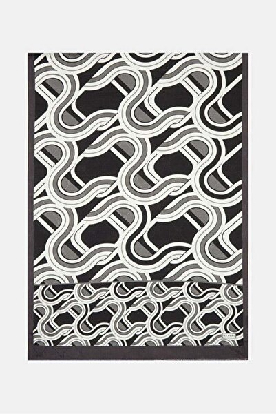 Vakko Geometric Patterned Cotton Silk Shawl 41706-Black