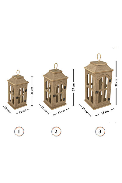Genel Markalar Ahşap Mdf Boyanabilir Dekoratif Fener Şamdan Mumluk( 3' Lü Set )
