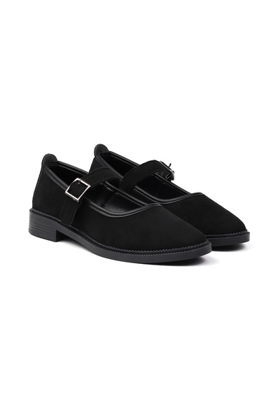 KAJILA Women's Black Mother Shoes Buckled Suede Anti-Slip Thermo Sole Short Heeled Comfortable Casual