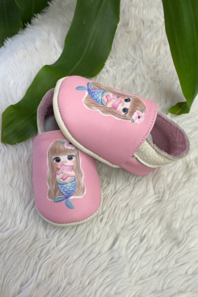 Beybium Mermaid Printed Genuine Leather Baby Shoes Powder