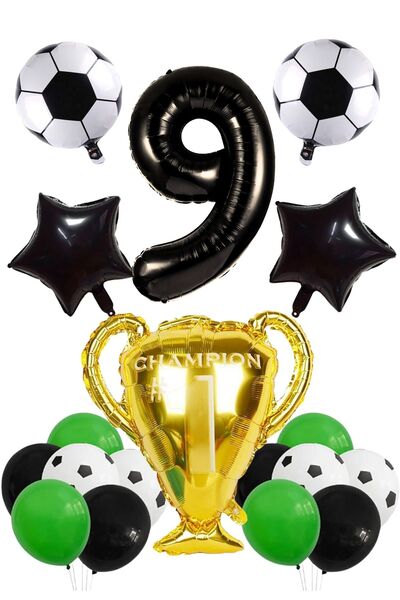 PARTİAVM 9 Yaş Futbol Tema Şampiyon Futbolcu Doğum Günü Teması Balon Seti Şam...