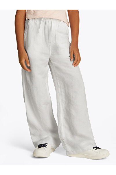 Tommy Hilfiger Girls White Wide Leg Drawstring Linen Pants