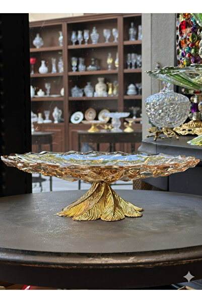 Diamond Porselen Nişan Çikolata Tepsisi – Altın Ayaklı Kristal Sunum Tabağı |...