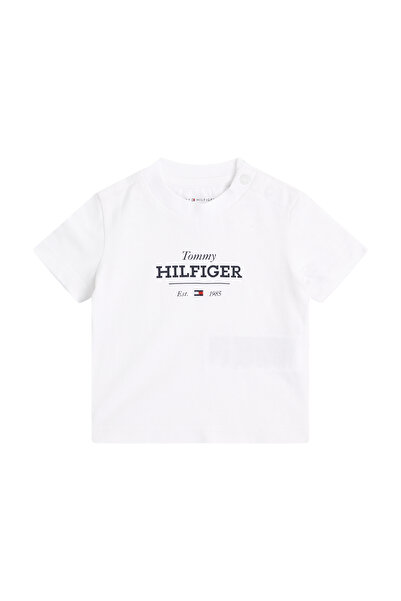 Tommy Hilfiger Boys White Monotype 1985 Logo Short Sleeve T-Shirt