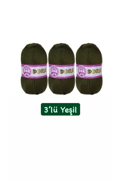Ören Bayan Dora Örgü İpi Haki Yeşil 3’lü