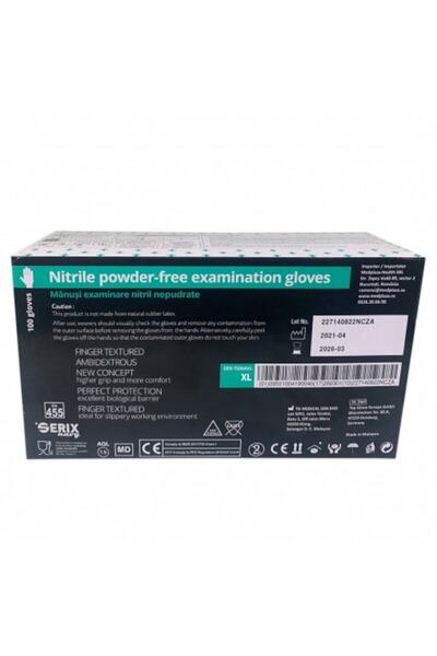 SERIX Cutie cu 100 de mănuși de nitril, Serix, medicale, de unică folosință, texturate, fără pudră, albastre, mărimea S