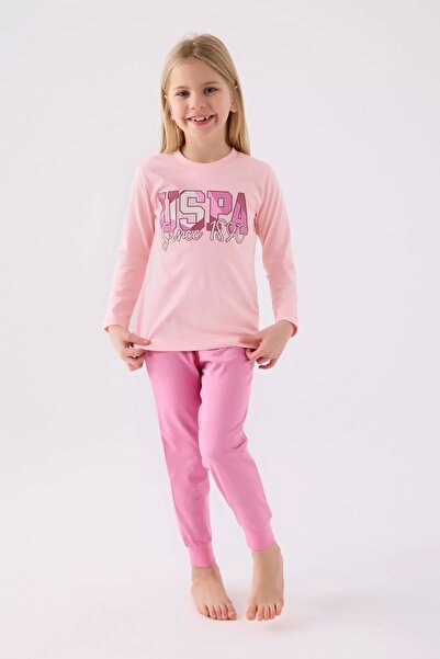 U.S. Polo Assn. طقم بناتي مكون من قطعتين - A.PINK