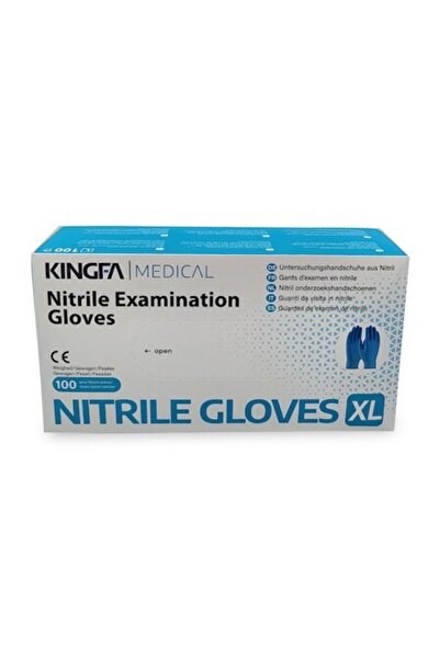 KINGFA Sada 100 vyšetřovacích rukavic nitrilových bez pudru, modré Kingfa, XL