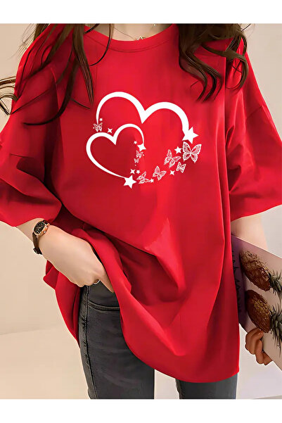 Deocept Oversize T-Shirt with Butterfly Heart Print