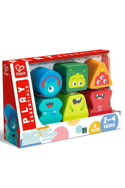Hape Building Block Monster Buddies Playset – 6-Piece Wooden Toy for Toddlers Aged 2+