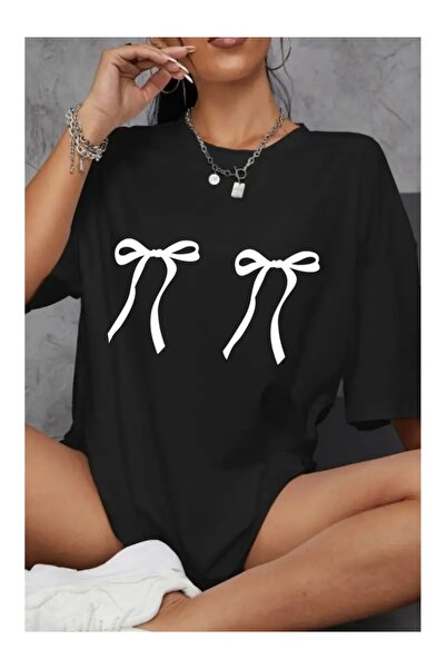 Deocept تي شيرت مطبوع بتصميم شريط كبير الحجم للجنسين للنساء/الرجال برقبة دائرية