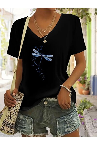 Deocept Yusufçuk Printed Women's Oversize V-Neck T-Shirt