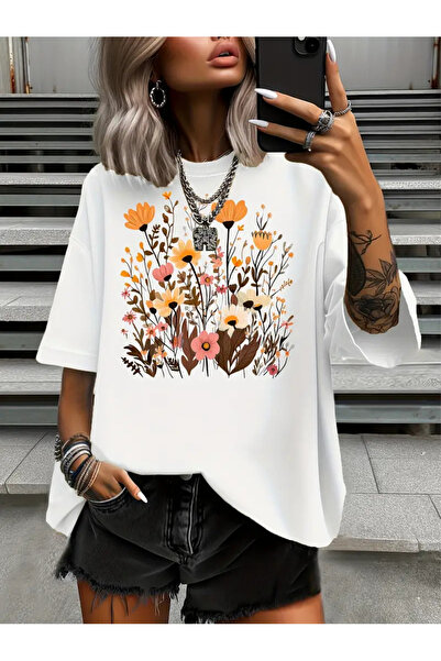 Deocept تي شيرت كبير الحجم مطبوع عليه زهور